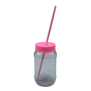 Termo 500ml con tapa y popote - rosa pastel